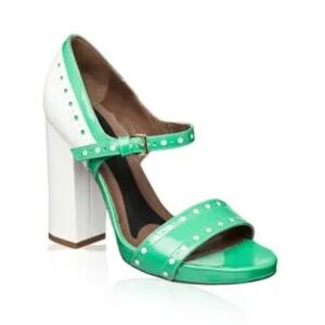 Marni Heeled Sandals 9 Green White Leather Retro Mary Jane Hot Rod Made In Italy